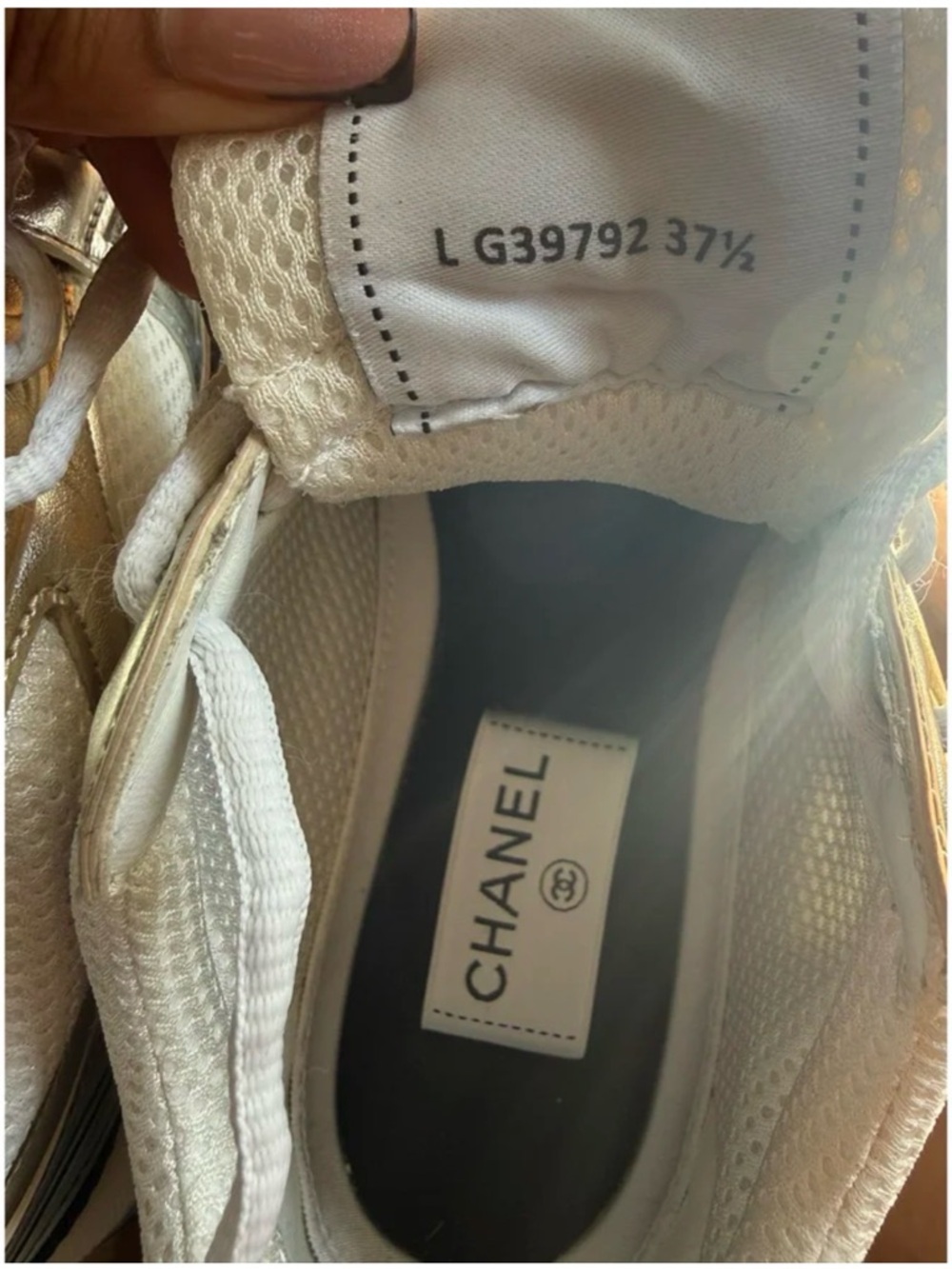 CHANEL Men’s Silver and White Runner Sneakers - Picture 5 of 10